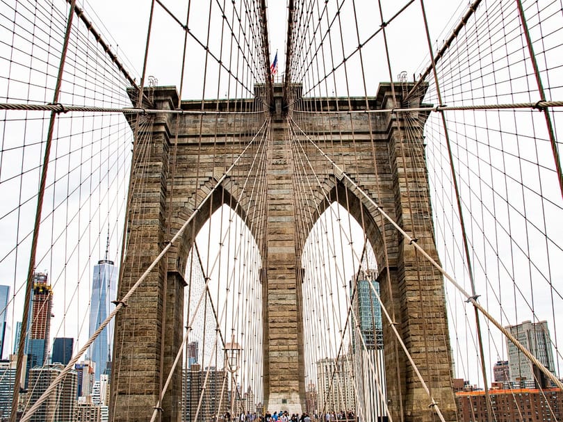 Close up of Brooklyn Bridge in NYC