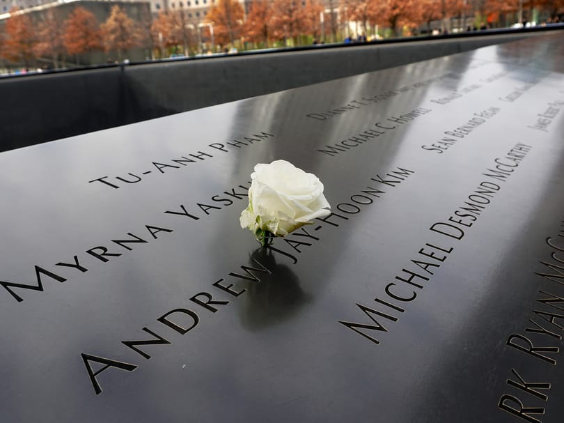 White Rose on 9/11 Memorial parapet