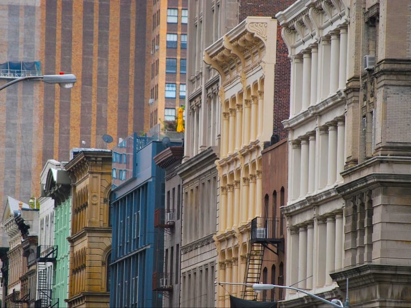 buildings in SoHo New York City with cast-iron architecture
