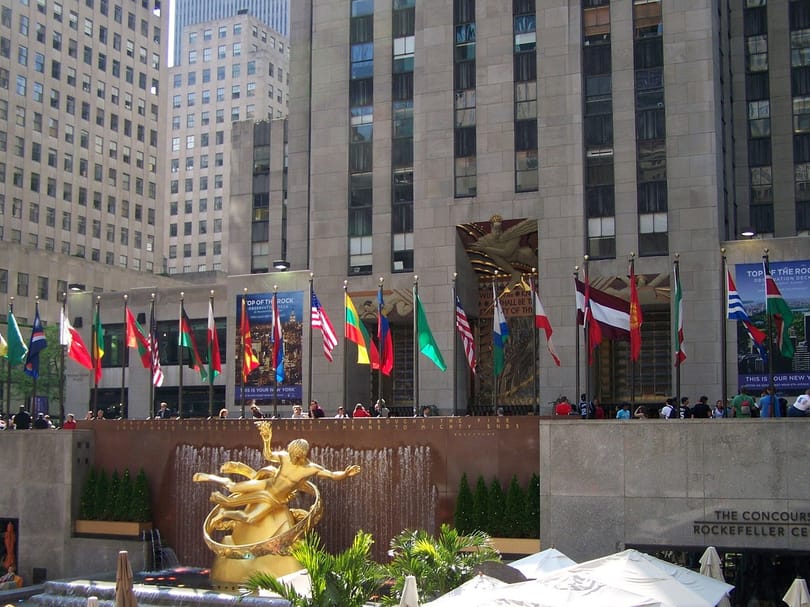 Flags at Rockefeller Center in New York