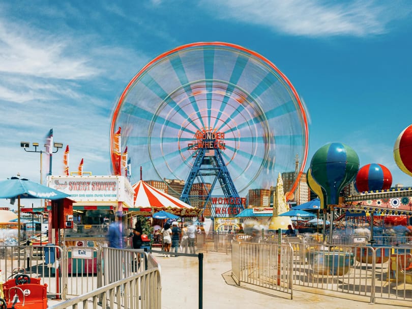 Colorful Summer Day at Coney Island Amusement Park