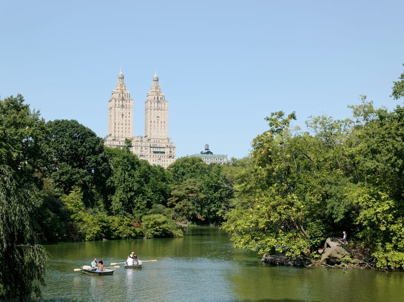 People boating in the Lake in Central Park NYC
