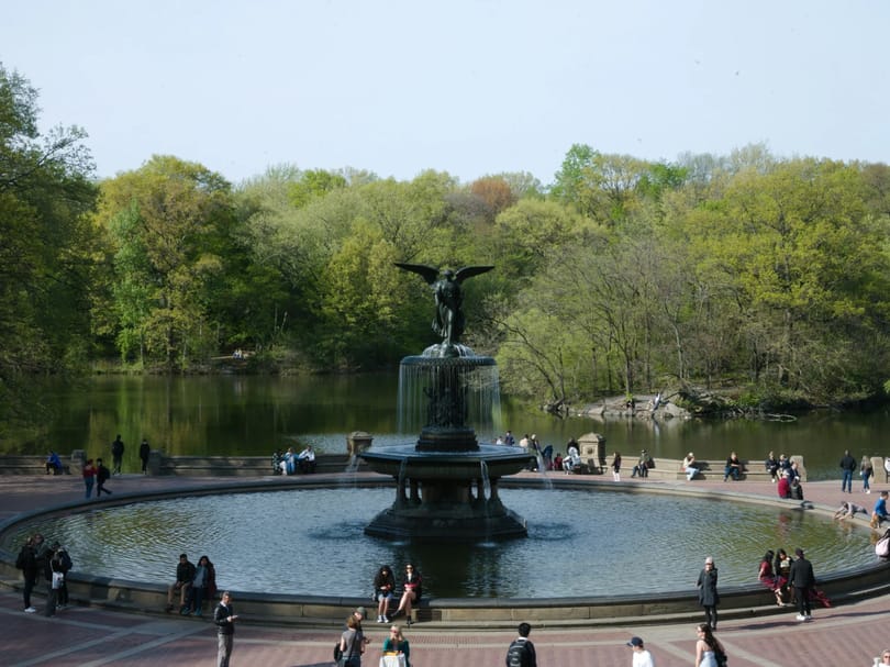 A group of people standing Bethesda Terrace
